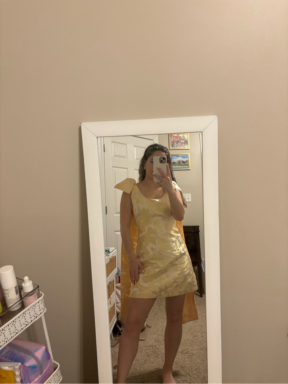Sugarlips Gold Floral Jacquard Mini Dress